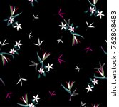 Trendy  Floral pattern in the many kind of flowers. Tropical botanical  Motifs scattered random. Seamless vector texture.. Printing with in hand drawn style.dark  background.