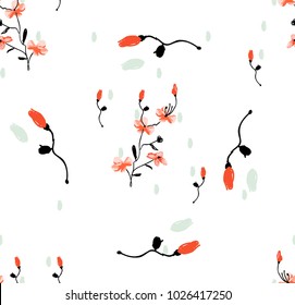 Trendy Floral pattern in the many kind of flowers. Tropical botanical Motifs scattered random. Seamless vector texture. Printing with in hand drawn style.white background