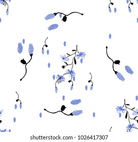 Trendy Floral pattern in the many kind of flowers. Tropical botanical Motifs scattered random. Seamless vector texture. Printing with in hand drawn style.white background