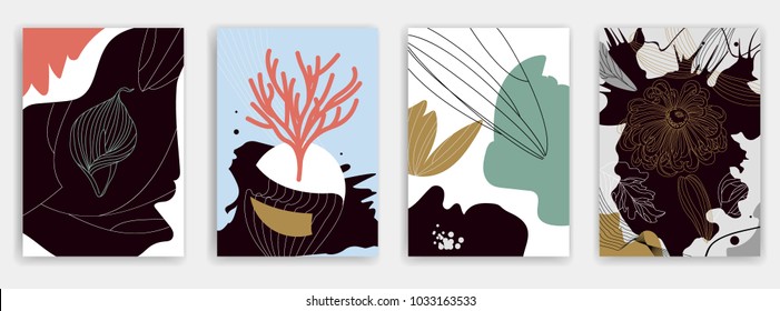 Trendy Floral pattern in the many kind of flowers. Botanical Motifs.  Printing with in hand drawn style on dark blot.