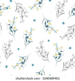 Trendy  Floral pattern in the many kind of flowers. Tropical botanical  Seamless vector texture. Elegant template for fashion prints. Printing with in hand drawn style White background.