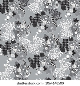 Trendy Floral pattern in the many kind of flowers. Tropical botanical Motifs vector texture. Printing with in hand drawn style 