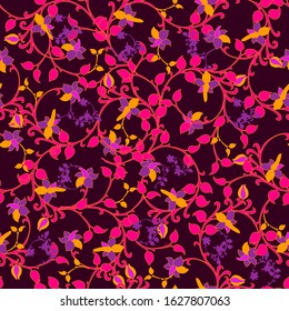 Trendy Floral pattern in the many kind of leaves. Tropical botanical Motifs. Seamless vector texture. Printing with in hand drawn style. Flourish ornamental garden.