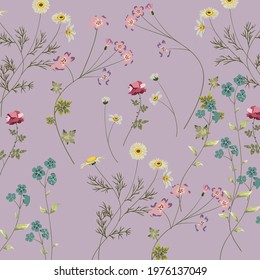 Trendy Floral pattern in the many kind of flowers. Seamless vector texture. For fashion prints. Printing with in hand drawn style on peach background.
