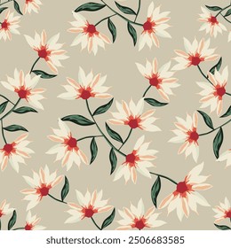 Trendy Floral pattern in the many kind of flowers. Tropical botanical Motifs scattered random. Seamless vector texture. Printing with in hand drawn style on dark background