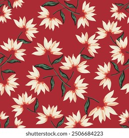 Trendy Floral pattern in the many kind of flowers. Tropical botanical Motifs scattered random. Seamless vector texture. Printing with in hand drawn style on dark background