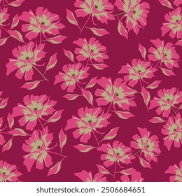 Trendy Floral pattern in the many kind of flowers. Tropical botanical Motifs scattered random. Seamless vector texture. Printing with in hand drawn style on dark background