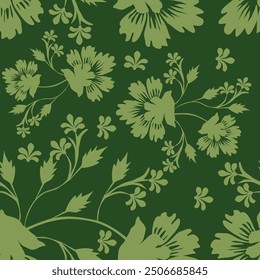 Trendy Floral pattern in the many kind of flowers. Tropical botanical Motifs scattered random. Seamless vector texture. Printing with in hand drawn style on dark background