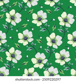 Trendy Floral pattern in the many kind of flowers. Tropical botanical Motifs scattered random. Seamless vector texture. Printing with in hand drawn style on dark background