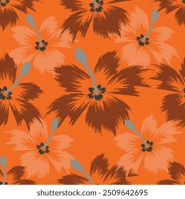 Trendy Floral pattern in the many kind of flowers. Tropical botanical Motifs scattered random. Seamless vector texture. Printing with in hand drawn style on dark background