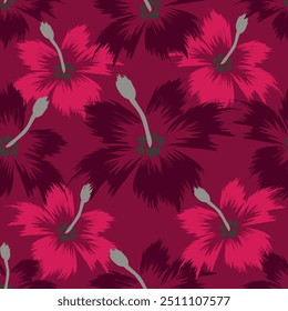 Trendy Floral pattern in the many kind of flowers. Tropical botanical Motifs scattered random. Seamless vector texture. Printing with in hand drawn style on dark background