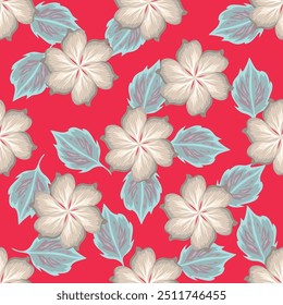 Trendy Floral pattern in the many kind of flowers. Tropical botanical Motifs scattered random. Seamless vector texture. Printing with in hand drawn style on dark background