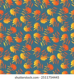 Trendy Floral pattern in the many kind of flowers. Tropical botanical Motifs scattered random. Seamless vector texture. Printing with in hand drawn style on dark background