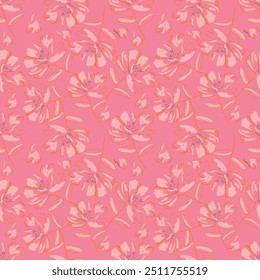Patrón floral de moda en los muchos tipos de flores. Motivos botánicos tropicales dispersos al azar. Textura de Vector sin costuras. Impresión con estilo dibujado a mano sobre fondo oscuro