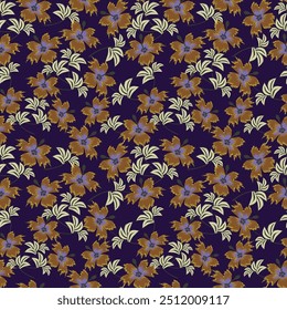 Trendy Floral pattern in the many kind of flowers. Tropical botanical Motifs scattered random. Seamless vector texture. Printing with in hand drawn style on dark background