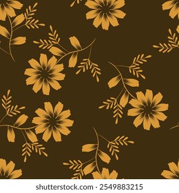 Trendy Blumenmuster in den vielen Arten von Blumen. Tropische botanische Motive verstreut zufällig. Nahtlose Vektortextur. Für Modedrucke. Drucken mit handgezeichnetem Stil auf Pfirsichhintergrund