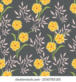 Trendy Floral pattern in the many kind of flowers. Tropical botanical Motifs scattered random. Seamless vector texture. For fashion prints. Printing with in hand drawn style on peach background.