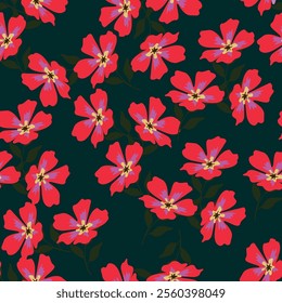 Trendy Floral pattern in the many kind of flowers. Tropical botanical Motifs scattered random. Seamless vector texture. Printing with in hand drawn style on dark background