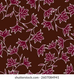 Trendy Floral pattern in the many kind of flowers. Tropical botanical Motifs scattered random. Seamless vector texture. Printing with in hand drawn style on dark background
