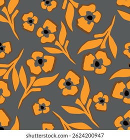 Trendy Floral pattern in the many kind of flowers. Tropical botanical Motifs scattered random. Seamless vector texture. Printing with in hand drawn style on dark background