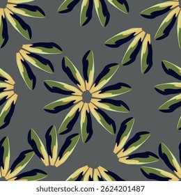 Trendy Floral pattern in the many kind of flowers. Tropical botanical Motifs scattered random. Seamless vector texture. Printing with in hand drawn style on dark background