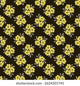 Trendy Floral pattern in the many kind of flowers. Tropical botanical Motifs scattered random. Seamless vector texture. Printing with in hand drawn style on dark background