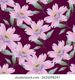 Trendy Floral pattern in the many kind of flowers. Tropical botanical Motifs scattered random. Seamless vector texture. Printing with in hand drawn style on dark background
