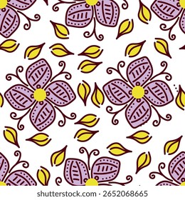 Trendy Floral pattern in the many kind of flowers. Tropical botanical Motifs scattered random. Seamless vector texture. For fashion prints. Printing with in hand drawn style on peach background