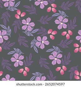 Trendy Floral pattern in the many kind of flowers. Tropical botanical Motifs scattered random. Seamless vector texture. For fashion prints. Printing with in hand drawn style on peach background