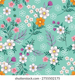 Trendy Floral pattern with many kind of flowers. Tropical botanical motifs scattered randomly. For  fabric with drawn style on dark background