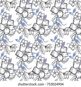 Trendy Floral pattern in the many kind of flowers. Tropical botanical Motifs scattered random. vector texture. Printing with in hand drawn style.white background