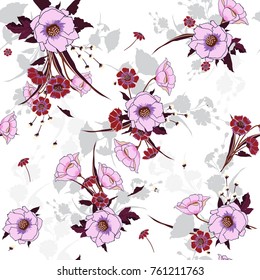 Trendy  Floral pattern in the many kind of flowers. bloossom botanical  Motifs scattered random. Seamless vector texture. Printing with in hand drawn style white background.
