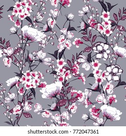 Trendy Floral pattern in the many kind of flowers. Botanical Motifs scattered random. Seamless vector texture. For fashion prints. Printing with in hand drawn style on grey background. Trendy Floral pattern in the many kind of flowers. Botanical Motifs scattered random. Seamless vector texture. For fashion prints. Printing with in hand drawn style on grey background.