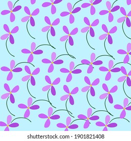 Trendy floral pattern in random scattered blooming botanical motifs, Vector texture, for fashion prints, printed with hand drawn style, bright background,