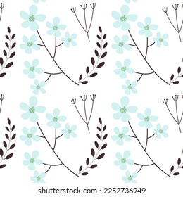 Trendy Floral pattern. Seamless vector texture. For fashion prints. Printing with in hand drawn style bright blue background.