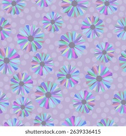 Trendy floral pattern in the style of the 70s with abstract flowers.