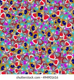 Trendy floral pattern. Vector illustration with many motley flowers.