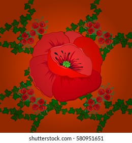 Trendy floral pattern. Vector illustration with many motley flowers on a orange background.