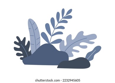 Trendy floral and rock illustration in blue color