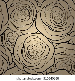 Trendy floral seamless pattern in beige colors. Roses silhouette. Vector illustration.