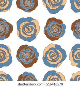Trendy floral seamless pattern in blue and brown colors. Vector illustration.