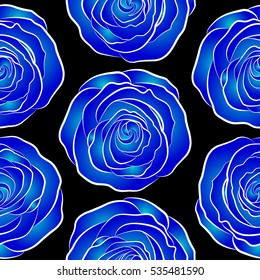 Trendy floral seamless pattern in blue colors. Vector illustration.