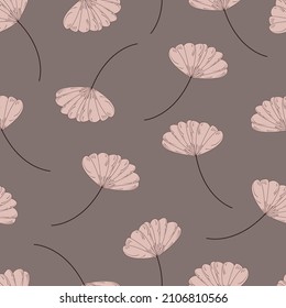 Trendy floral seamless pattern. Botanical leaves of ginkgo biloba. Tree leaves on a coffee background. Soft natural print.