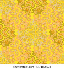 Patrón floral de moda sin fisuras en los colores positivos del verano. Ornamento de pétalos fluidos de medallón de Mandala. Patrón orgánico floral sin soldadura. Diseño de la flor de Doodle. Motivos persas.