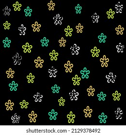 Trendy floral seamless pattern. Cute colorful flowers. Vector print for fabric for fashion prints. Printing with in hand drawn style on black background.