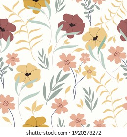 Trendy Floral Seamless Pattern. Earth Color Pallete. Spring Collection For Fashion And Print. 