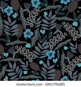 Trendy floral  seamless  pattern. Fabric design with simple flowers. Vector hand drawing   for fabric, wallpaper or wrap paper