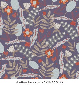 Patrón floral de moda sin costuras. Diseño de tela con flores simples. Dibujo manual del vector   para tela, papel pintado o papel envuelto