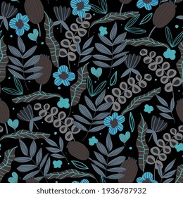 Trendy floral  seamless  pattern. Fabric design with simple flowers. Vector hand drawing   for fabric, wallpaper or wrap paper