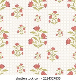 Trendy floral seamless pattern with green leaves on pink background,Trendy botanical seamless pattern with flowers and leaves on red floral
